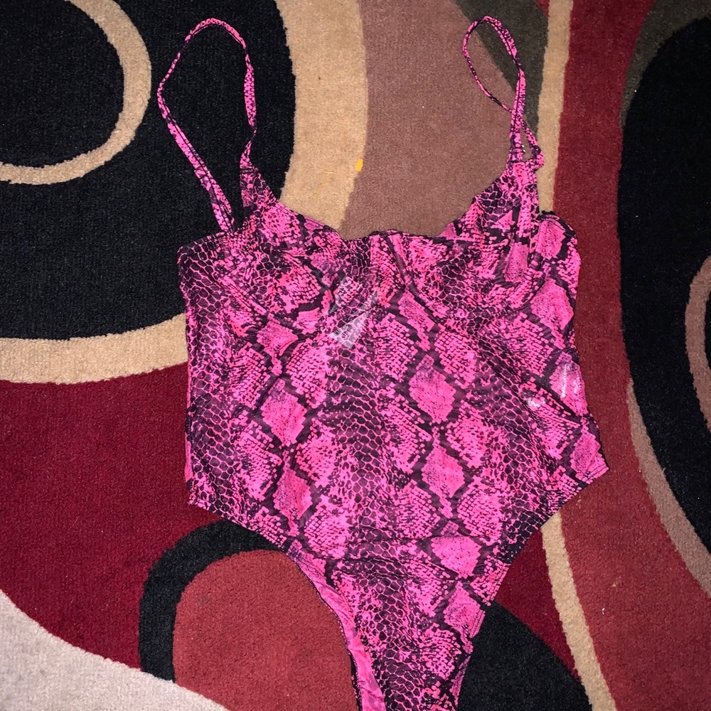 Sheer pink snake print body suit